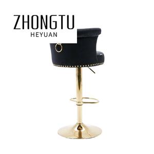 Hiện đại màu be nhung xoay cao trở lại có thể điều chỉnh chiều cao sang trọng Kim Loại Nhà Bếp bọc vàng cao quầy bar Phân đồ nội thất - Product Image 5