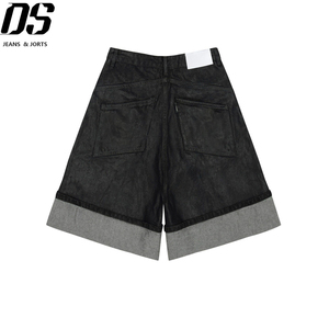 Baggy Denim Shorts mit individuellem Muster, bedruckte Baggy-Jeans-Shorts, Cropped Pants, Streetwear, gewaschenes Schwarz, Overrolled Carpenter Shorts - Product Image 2