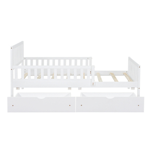 New Style Modern Solid Wood Twin Size Platform <b>Bed</b> with Guardrails on Both Sides and Two Storage Drawers - Product Image 3