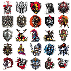 50Pcs PVC Vintage Medieval Knight Warrior Die Cut <strong>Stickers</strong>, Cartoon Themed Waterproof Decals for Motorcycle Helmet Decor - Product Image 3