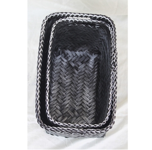 Handmade Eco-Friendly Vintage Black <b>Rectangular</b> Bamboo Woven <b>Baskets</b> for Compact Functional <b>Storage</b> Sale for Electronics Kitchen - Product Image 1