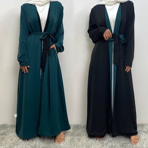Abaya musulmane réversible de couleur unie pour femmes, manches longues, longueur <span class=keywords><strong>maxi</strong></span>, double face, 100% polyester - Product Image 1