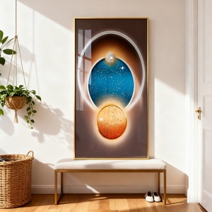 Peinture murale décorative personnalisée en gros, impression HD, motif géométrique abstrait, tableau en porcelaine LED avec cristaux pour salon - Product Image 4