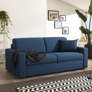 Marseille 3 posti Avio blu vera pelle divano letto letto estensibile pieghevole 140x190 xh18 con braccioli per uso soggiorno - Product Image 1