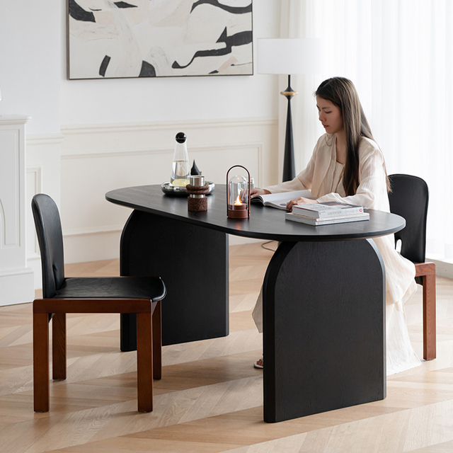 Modern Solid Wood Furniture Minimalist Oval Rectangular Dining Table for Home