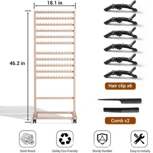 Support à cheveux double face en bois avec roulettes pour le rangement des extensions et des outils de coiffure - Product Image 4