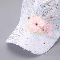 Casquette de baseball en maille à sequins pour femme, ajustable, avec dentelle florale, style camionneur, scintillante, tendance été, vente en gros
