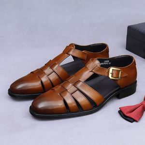 Sandalias de Cuero Elegantes y de Lujo para Hombre, Piel de Vacuno Genuina para Verano, Chanclas de Cuero Genuino para Conducir, Zapatos con Hebilla Retro - Product Image 6