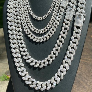 Custom <b>Necklace</b> HIP HOP Style 925 Sterling Silver 12MM Width Full of Moissanite Cuban Link Chain for <b>Men</b> - Product Image 2