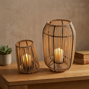 Support à bougie en rotin tressé à la main, porte-bougie en rotin naturel, support à bougie décoratif en rotin, décoration porte-bougie en rotin - Product Image 1