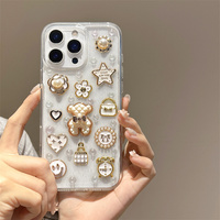 Funda 3D de Oso de Dibujos Animados para iPhone 17 Air 16 15 14 Pro Max, Carcasa Trasera Transparente con Flores, Cuentas DIY, Estrellas y Lazo