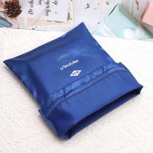 Custom Logo Printing Luxury Soft Blue Satin Fabric Drawstring Shoe Lingerie Storage Pouch Silk Satin Hair <b>Extension</b> Dust Bag - Product Image 3