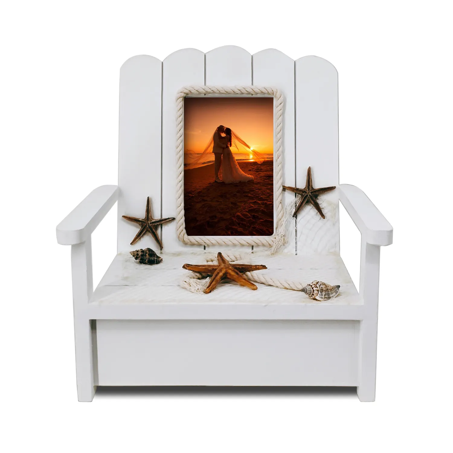 Marco de silla de fotos con imagen de madera de Playa del Mediterráneo
