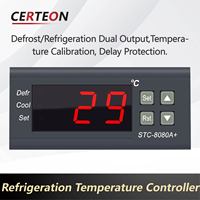 Pengontrol suhu digital STC‑8080A+ untuk freezer penyimpanan dingin pencairan kulkas pengatur suhu