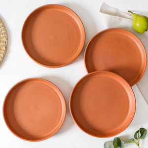 Platos de terracota, juego de vajilla de arcilla, vajilla rústica de cerámica natural, perfecta para comidas diarias en interiores y exteriores. - Product Image 2
