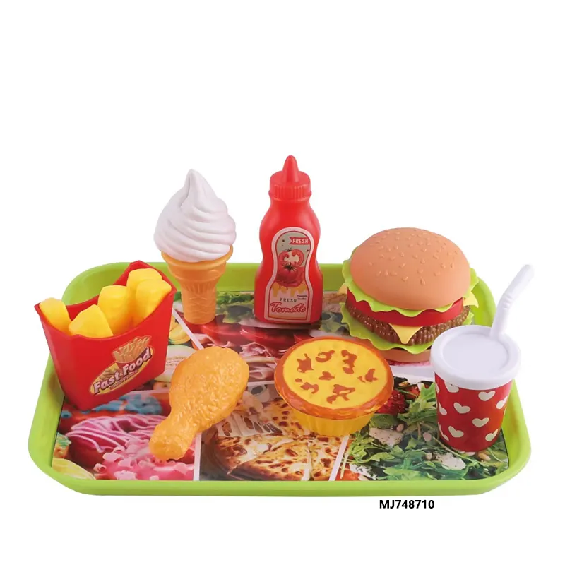 New Toy Wholesale Hamburger Fries Realistic Play Food Plastic Dessert Combination Set Kitchen Food Toy For Kids Girl