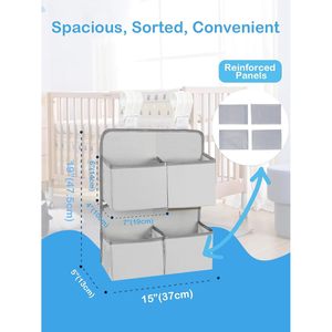 Organisateur de couches suspendu à 4 poches gris argenté pour berceau, parc pour bébé, table à langer, rangement pour bébé - Product Image 3