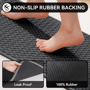 Tapis de bain en mousse rectangulaire antidérapant, séchage rapide, absorbant, pour salle de bain, toilettes, porte, gris, texture tissée, fibre de polyester - Product Image 5