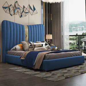 blue leather italian bed Modern Home Furniture Bedroom Set Storage Queen Bed Frame Multifunctional Tatami King Size Wooden Beds