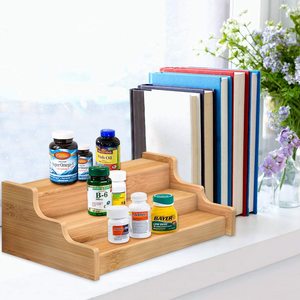 3 Tier Bamboo Expandable wooden spice Display Shelf Spice Rack Kitchen seasoning and spices storage organizer for cabinet