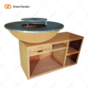 Gnee Garden Corten Steel BBQ Grill <b>Table</b> with Storage Shelf Outdoor Auto Ignition Flame Safety Device Matte Finished - Product Image 2