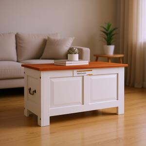 Cassettiera in Legno Massello di Acacia con Top Bianco e Base Marrone, Arredamento per Soggiorno in Stile Rustico - Product Image 2