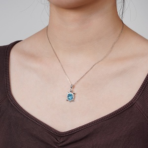 Collana Estiva <span class=keywords><strong>di</strong></span> Tendenza con Ciondolo a Forma <span class=keywords><strong>di</strong></span> Tartaruga Marina in Argento Sterling 925, Catena a Croce e Cristallo <span class=keywords><strong>Swarovski</strong></span> Blu, Gioielli a Tema Animale - Product Image 3
