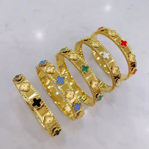 Brazalete de Acero Inoxidable con Zirconia de Color, Chapado en Oro de 18K PVD, Resistente al Agua, Diseño de Trébol, Joyería de Diseño para Mujer, Hecho en China - Product Image 4