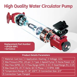 Chaohai ปั๊มหมุนเวียน115V 1/6HP ปั๊มหม้อน้ำ3สปีดสำหรับระบบทำความร้อนพลังน้ำแบบสดใส - Product Image 2