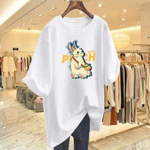 Nueva Camiseta de Verano para Mujer, Estilo Dulce y Bonito, de Algodón Puro, Cuello Redondo, Manga Corta, Holgada, con Estampado Gráfico - Product Image 3