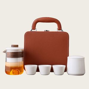 Coffret Cadeau d'Affaires : Service à Thé Chinois en Porcelaine Blanche de Jade (type Graisse de Mouton) avec Théière Portable et Boîte Cadeau pour Clients - Product Image 1