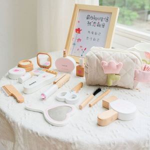 Jouets de salon de beauté réalistes pour bébés filles, kit de maquillage en bois mignon, ensemble de jouets de maquillage en bois pour tout-petits, jeu d'imitation - Product Image 2