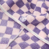 FF6435 Serviette de séchage pour cheveux à logo personnalisé, motif damier, turban pour cheveux, bonnet pour femmes, en polaire corail, super absorbante