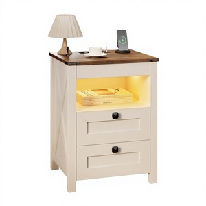 Modern Moroccan-Style Wooden Bedside Table with LED Light Invisible Lock Human Sensor <strong>Drawer</strong> - Product Image 2
