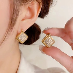 Fashionable Geometric Zircon <b>Stud</b> <b>Earrings</b> Gold A24 Micro Insert Party Jewelry - Product Image 2