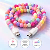 Câble de données perlé tendance USB-C vers USB-C 60W à charge rapide, cordon de chargeur Type-C gainé PVC de 1m pour ordinateur portable/téléphone 20V3A USB 2.0 C-C