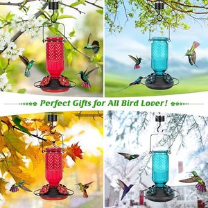 Pengumpan burung kolibri kaca 16 oz, paket penggunaan makanan sekrup logam aluminium pemberi makan burung liar luar ruangan Moat tanam 4 port pelindung lebah - Product Image 5