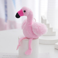 Porte-clés en peluche flamant rose, poupée en peluche, petit pendentif souvenir oiseau, jouet en peluche dessin animé, porte-clés de sac flamant rose