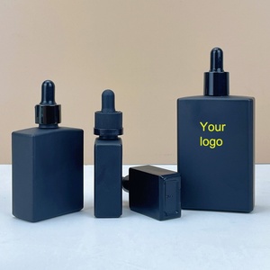 Square Matte Black Glass Essential Oil Bottles Beard Oil 15ml 30ml 50ml 100ml Rectangle Glass <b>Empty</b> Dropper Bottle - Product Image 5