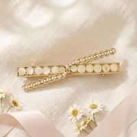 Barrette à cheveux pour filles, style 'Sweet Girls', avec perles, strass, en alliage, type bec de canard, fleurs d'opale, pour frange et cheveux latéraux