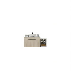 Mueble de Baño Moderno de 42 Pulgadas con Encimera de Piedra, Puerta de Cierre Suave, Estantes de Almacenamiento y Lavabo de Cerámica, de Pie - Product Image 1