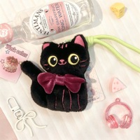 Nouveau porte-clés en peluche Jandudu, chat aux grands yeux, blanc, rose, noir, en tissu doux, rembourré en coton PP, avec logo personnalisé, pendentif, nœud, sac cadeau