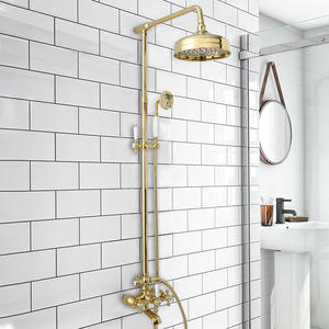 ชุดฝักบัวอาบน้ำแบบเต็มตัวทำจากทองเหลืองแบบคู่สไตล์วินเทจ, ชุดอุปกรณ์ห้องน้ำติดผนังสเปรย์กันฝนทำจากเซรามิกเคลือบเงาโครเมียม - Product Image 6