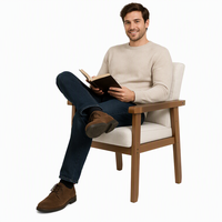 Fauteuil moderne en bois massif avec siège rembourré doux, structure couleur noyer, chaise d'appoint en tissu pour salon, mobilier de maison