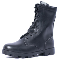 Bottes tactiques montantes noires en cuir pour le travail en extérieur avec semelle extérieure en caoutchouc antidérapante, fabriquées en Chine, sans fermeture