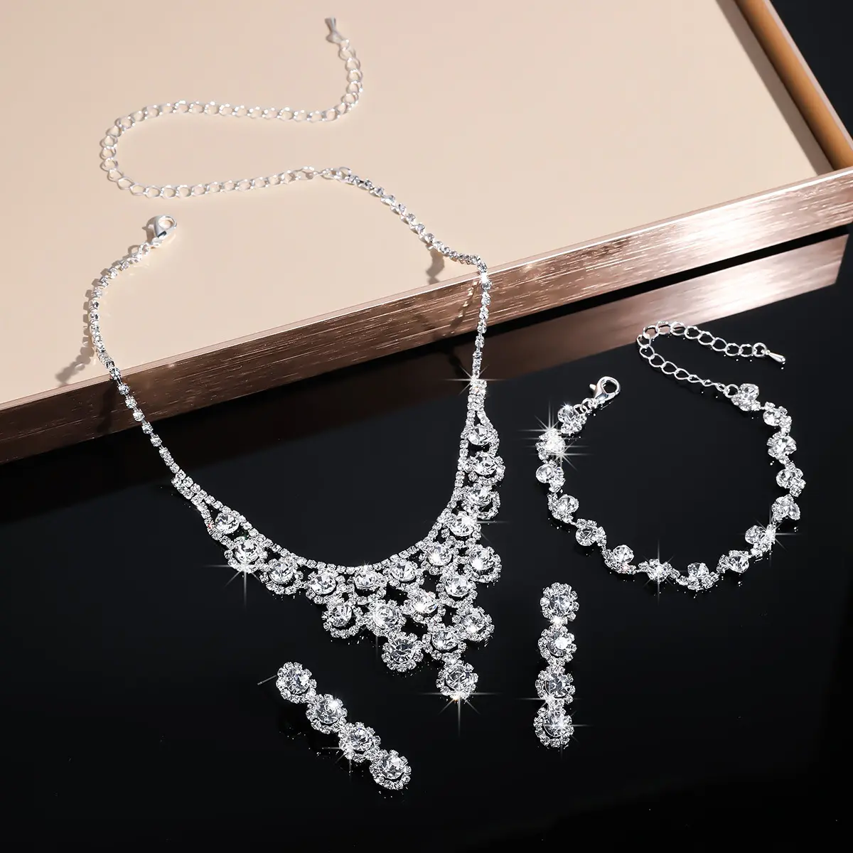 Hoyon korea costume wedding silver jewelry korea big costume chunky jewelry set yiwu china stock discount cheap jewellery