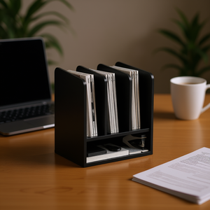 JGWOOD DESIGNS Porte-revues triple Myrva en bois, mobilier de bureau minimaliste, rangement pour bureau à domicile - Product Image 2