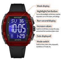 Montre numérique multifonction pour homme SANDA 6286, mode, plusieurs fuseaux horaires, date lumineuse, vente en gros, montres numériques étanches