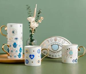 Tazza da Tè in Ceramica Design Nordico Solhui con Occhio Blu e Manico Dorato per <span class=keywords><strong>Caffè</strong></span> o Tè, Regalo per Occasioni Speciali - Product Image 4