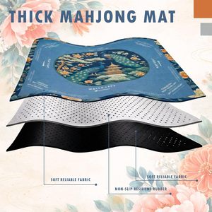 Foilswirl Mahjong Mat Floral Peacock 33" X 33" Blauw Chinoiserie Antislip Geluidsreductie Draagtas Kaartspellen - Product Image 4
